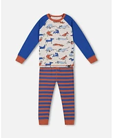 Deux par Little Boys Organic Cotton Two Piece Pajama Set Blue And Orange Stripe - Toddler|Child