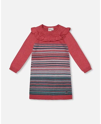 Deux par Big Girls Jacquard Stripe Sweater Dress Pink And Blue