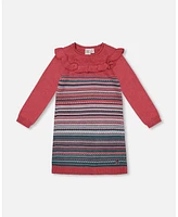 Deux par Big Girls Jacquard Stripe Sweater Dress Pink And Blue