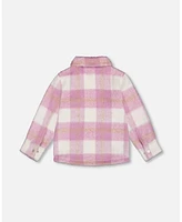 Deux par Toddler Girls Overshirt Wool-Effect With Pockets Plaid Lilac And Off White - Toddler|Child