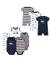 Hudson Baby Boys Cotton Bodysuits and Rompers, 8-Piece, Cool Dinosaurs, 18-24 Months