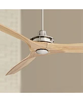 52" Windspun Modern 3 Blade Indoor Ceiling Fan with Remote Control Brushed Nickel Natural Carved Solid Wood for Living Kitchen House Bedroom Family Di