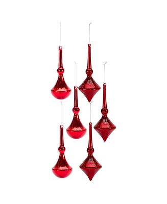 Slickblue Modern Red Finial Drop Ornament (Set of 6)