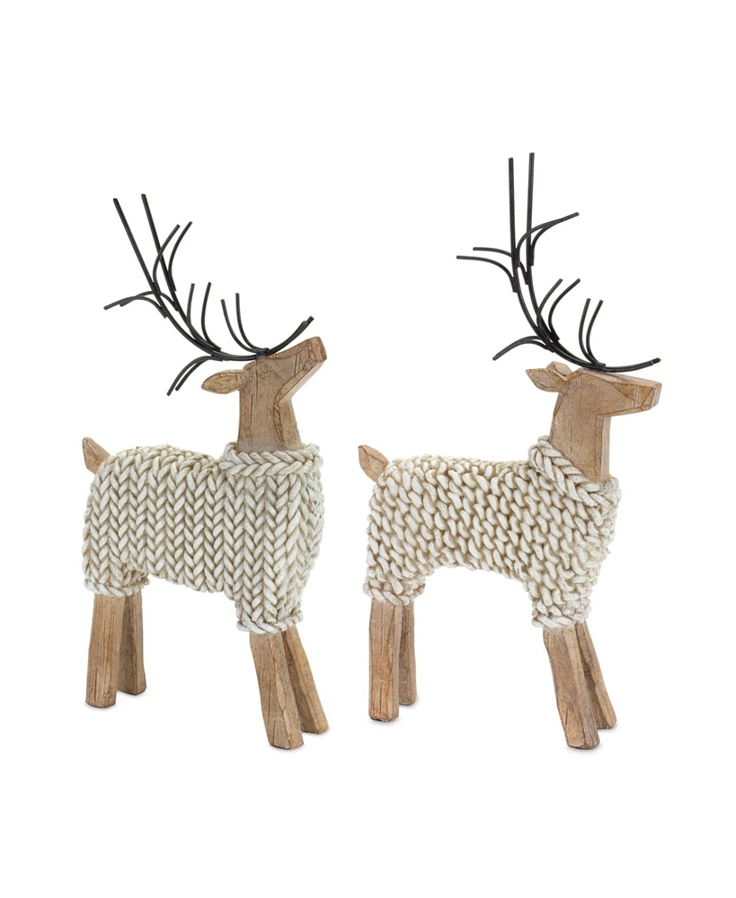 Slickblue Holiday Deer Figurine With Woven Sweater (Set of 2)