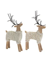 Slickblue Holiday Deer Figurine With Woven Sweater (Set of 2)