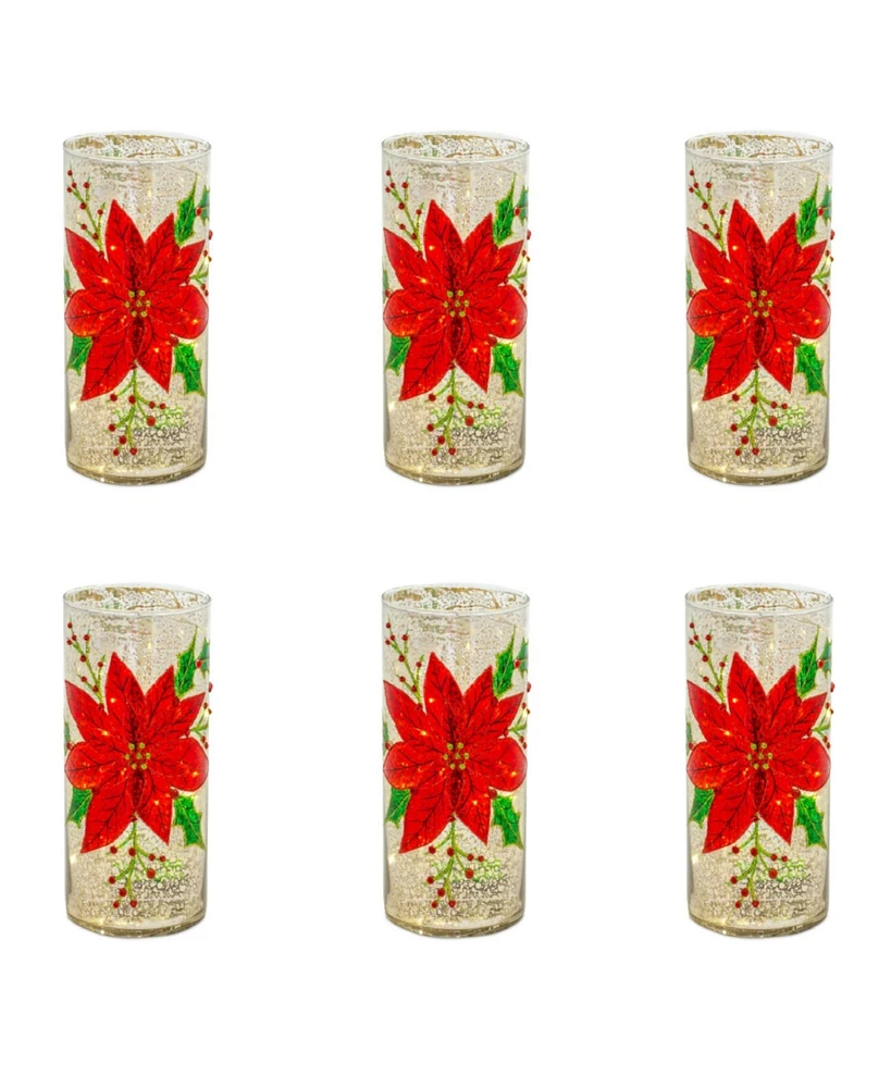 Slickblue Mercury Glass Candle Holder With Beaded PoinSettia (Set of 6)