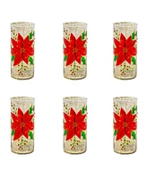 Slickblue Mercury Glass Candle Holder With Beaded PoinSettia (Set of 6)