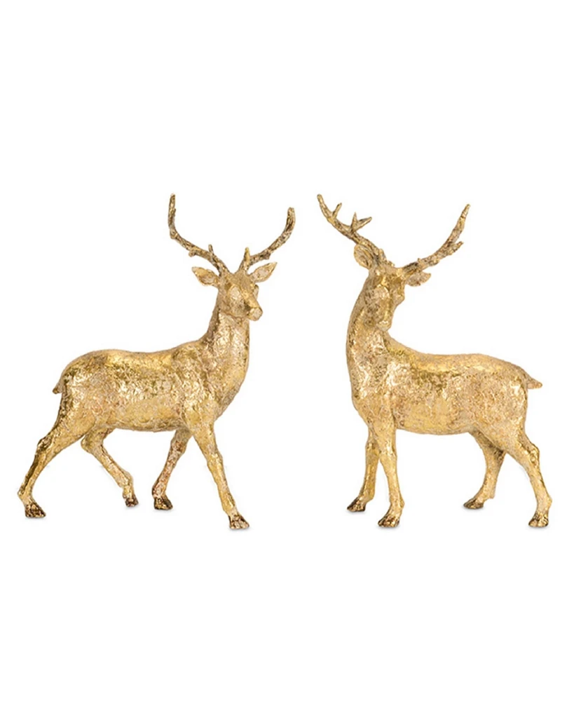 Slickblue Holiday Deer Figurine With Gold Finish (Set of 2)