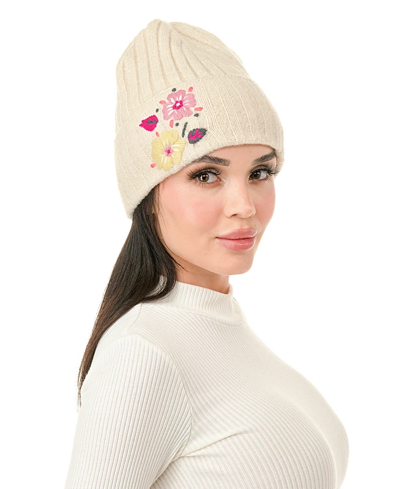 Marcus Adler Flower Embroidered Beanie