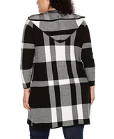 Belldini Plus Hooded Plaid Coatigan Sweater