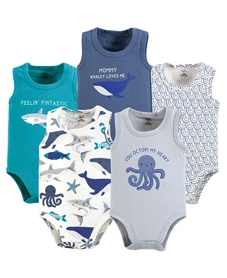 Touched by Nature Baby Boys Organic Cotton Bodysuits, Mystic Sea