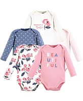 Touched by Nature Baby Girls Organic Cotton Long-Sleeve Bodysuits, Bubblegum Floral