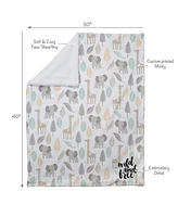 Lambs & Ivy Jungle Friends Elephant/Giraffe Safari Soft Fleece Baby Blanket