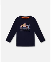 Deux par Deux Baby Boys Baby T-Shirt With Print Navy