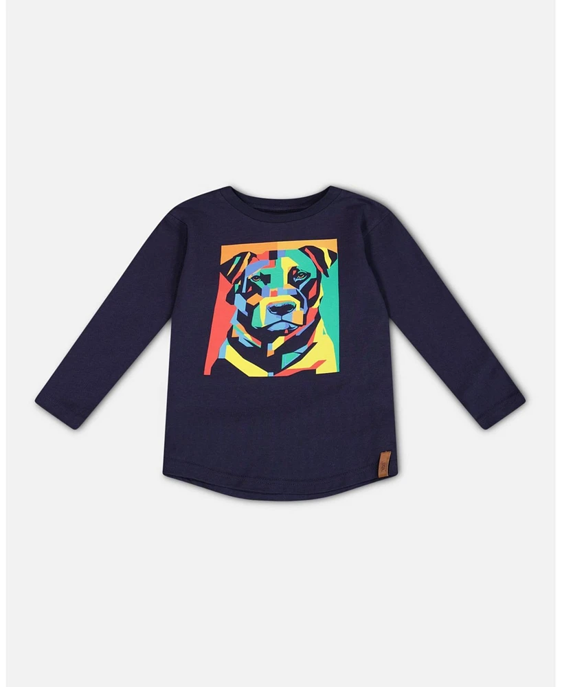 Deux par Big Boys Long Sleeve T-Shirt With Print Navy