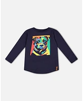 Deux par Big Boys Long Sleeve T-Shirt With Print Navy