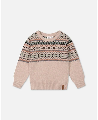 Deux par Deux Little Boys Sweater With Norwegian Jacquard Beige Mix - Toddler|Child