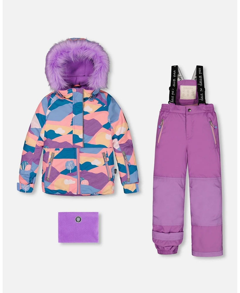 Deux par Toddler Girls Two Piece Snowsuit Mauve Printed Landscape