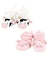 Hudson Baby Girls Cozy Fleece Booties, Cow Pig, 0-6 Months