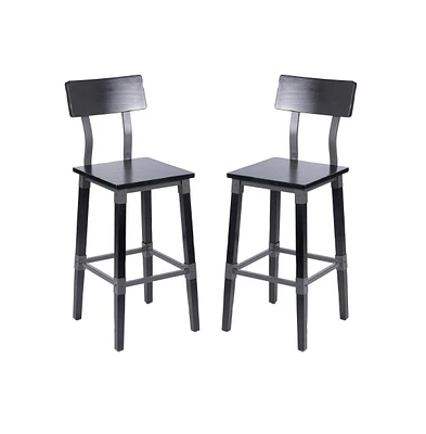 Merrick Lane Breton Bar Height Dining Stools With Steel Supports And Footrest - Set Of 2