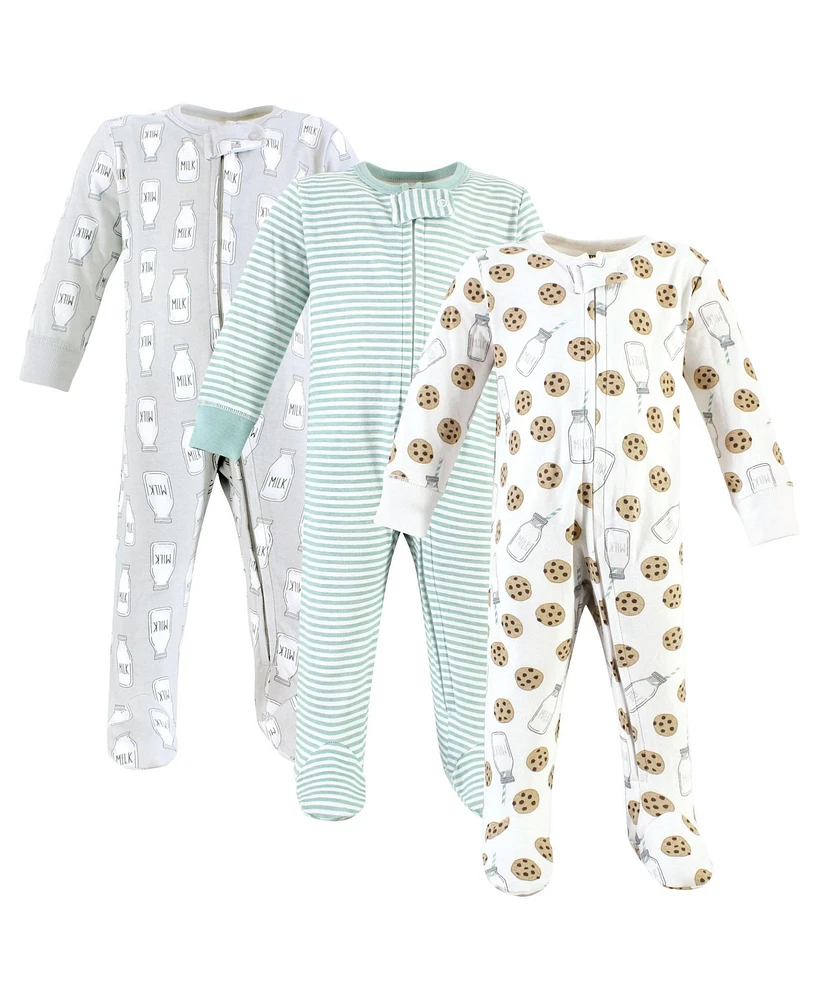 Hudson Baby Baby Boys Cotton Sleep and Play, Mint Gray Milk And Cookies, 6-9 Months