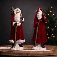 Slickblue Flocked Santa Figurine With Hood And Staff (Set of 2)