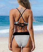 Cupshe Women's Classic Striped Bikini Top & Hipster Bottoms Set