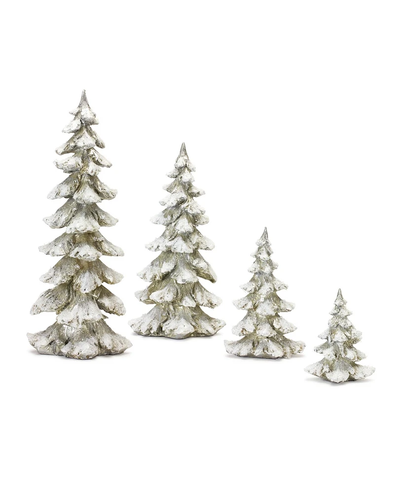 Slickblue Frosted Pine Tree Decor with Silver Finish (Set of 4)