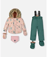 Deux par Baby Girls Two Piece Snowsuit Sage Green And Printed Cats - Infant|Toddler