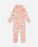 Deux par Toddler Girls One Piece Thermal Underwear Pink Printed Off White Flowers - Toddler|Child