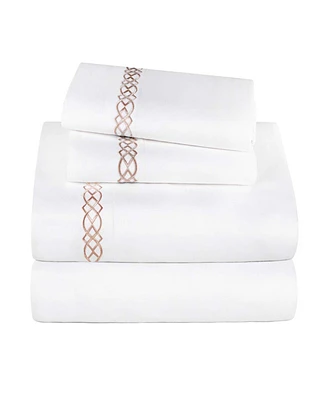 Superior Egyptian Cotton 1000 Thread Count Embroidered Bed Sheet Set, Full - White