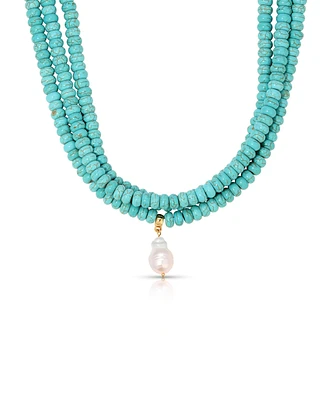 Ettika Triple Strand Turquoise Statement Necklace with Cultivated Pearl Dangle