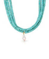 Ettika Triple Strand Turquoise Statement Necklace with Cultivated Pearl Dangle