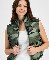 Crave Fame Juniors' Camouflage Zip-Front Puffer Vest