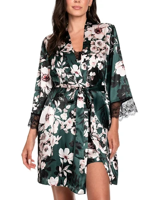 Linea Donatella Women's 2-Pc. Floral Satin Chemise & Robe Set