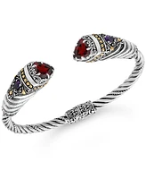 Devata Garnet & Bali Uluwatu Cuff Bracelet in Sterling Silver and 18K Gold