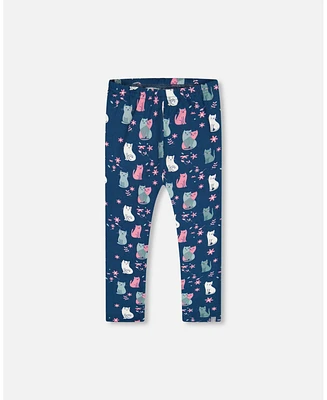 Deux par Toddler Girls Printed Leggings Navy Blue With Kitten - Toddler|Child