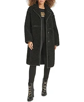 Karl Lagerfeld Paris Women's Faux-Leather-Trim Teddy Coat