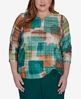 Alfred Dunner Plus Emerald Isle Colorblock Texture Top