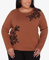 Alfred Dunner Plus Rue Rivoli Women's Floral Embroidery Sweater