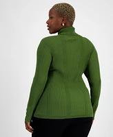 Jm Collection Plus Variegated-Rib Turtleneck Sweater, Created for Macy's