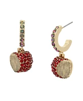 Betsey Johnson Faux Stone Apple Charm Huggie Earrings