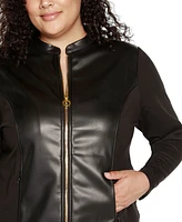 Belldini Black Label Plus Size Faux-Leather Moto Jacket