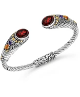 Devata Garnet & Bali Jimbaran Cuff Bracelet in Sterling Silver and 18K Gold