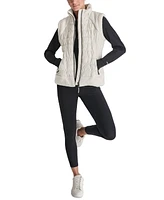 Dkny Women's Horizontal Channel Quilted Mock Neck Puffer Vest with Sherpa