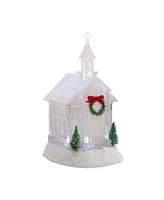 Slickblue Led Church Snow Globe With Pine Accents 10.5"h