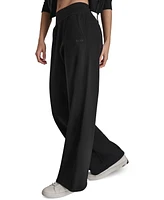 Dkny Sport Women's Embroidered-Logo Wide-Leg Fleece Sweatpants