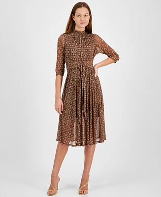 Robbie Bee Petite Printed Mock Neck Midi Dress