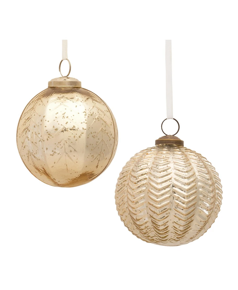 Slickblue Ribbed Mercury Glass Ball Ornament - 5 Inches(Set of 6)