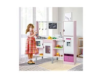 Slickblue 2-in-1 Double-sided Kids Kitchen and Market with Realistic Light and Sound-Pink